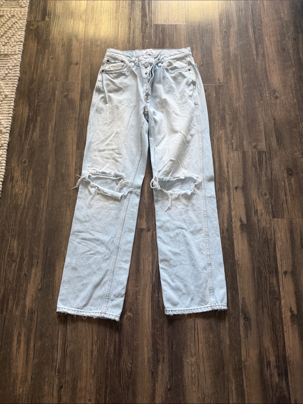 Re/Done Pale Blue Ripped Boyfriend Jeans
